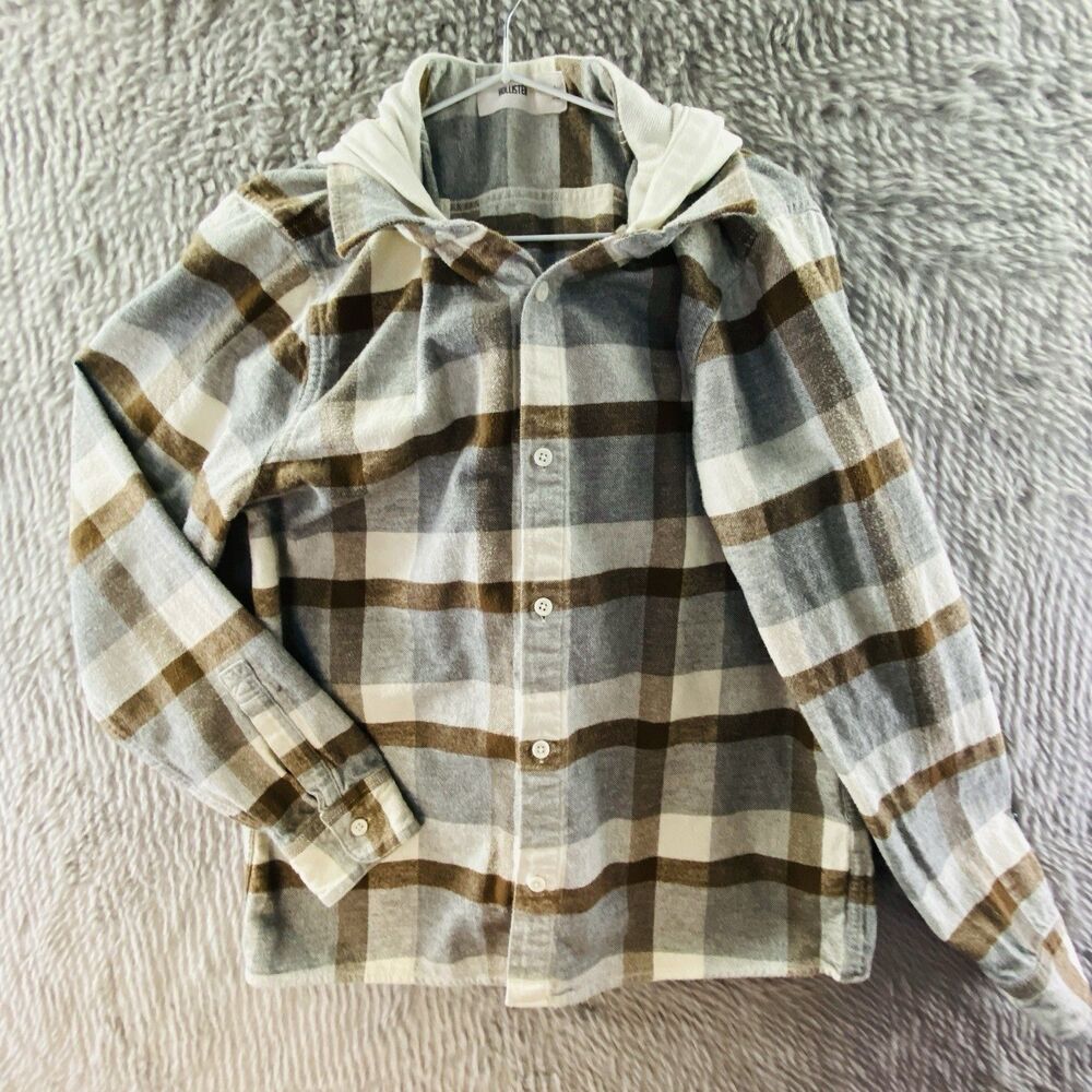 Hollister Men's Large Fleece Pullover Hoodie Brown Ivory White Colorblock